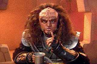 Gowron Pointing as if speaking the following: